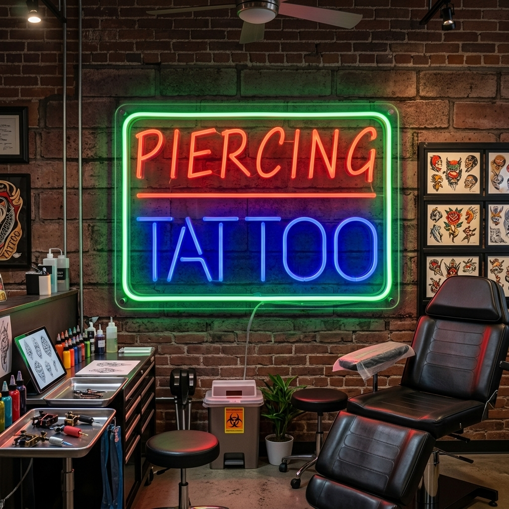 "Piercing Tattoo" Enseigne Lumineuse en Néon