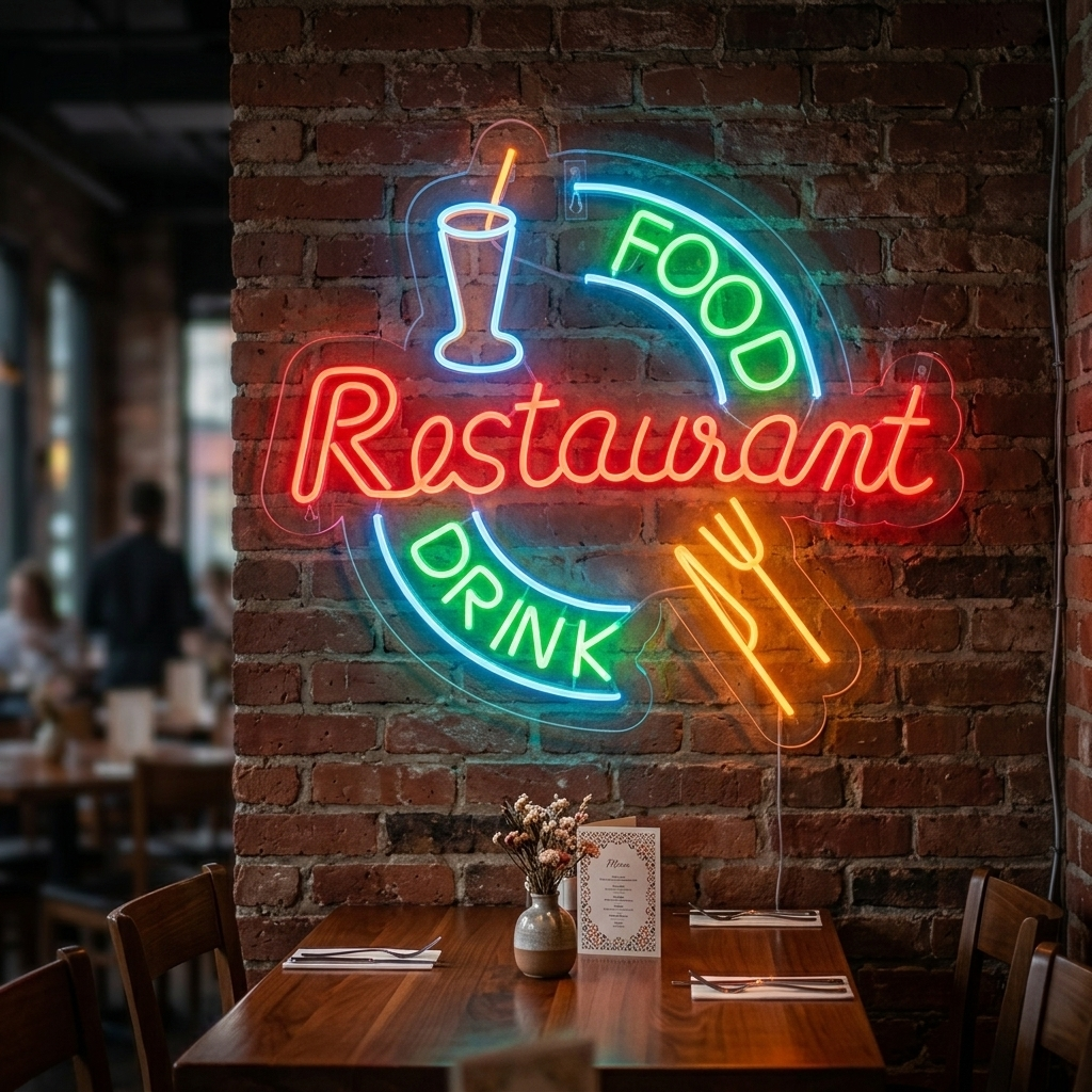 "Food And Drink Restaurant" Enseigne Lumineuse en Néon