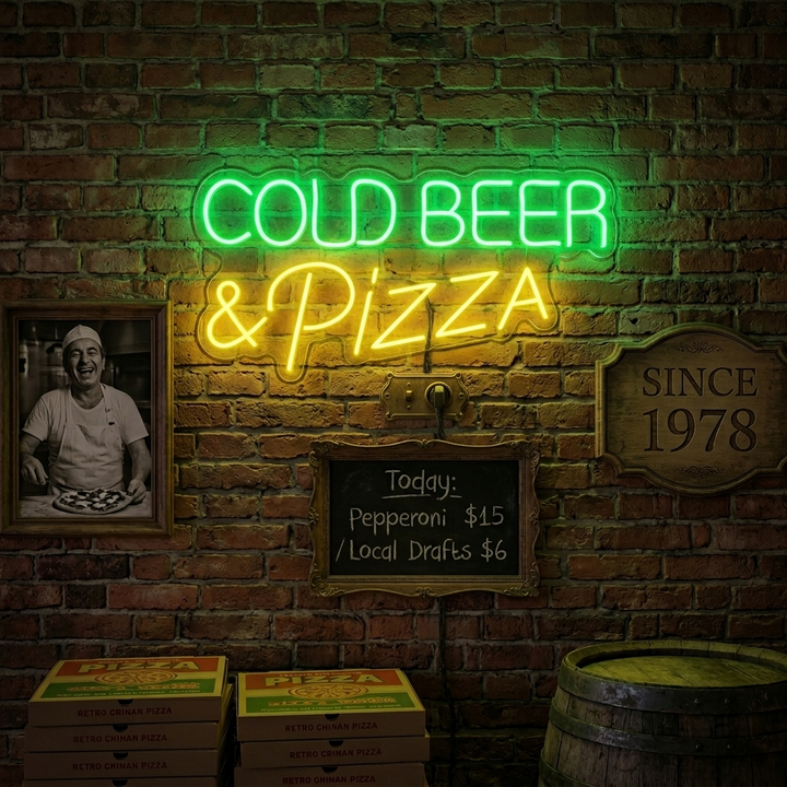 "Cold Beer Pizza" Enseigne Lumineuse en Néon