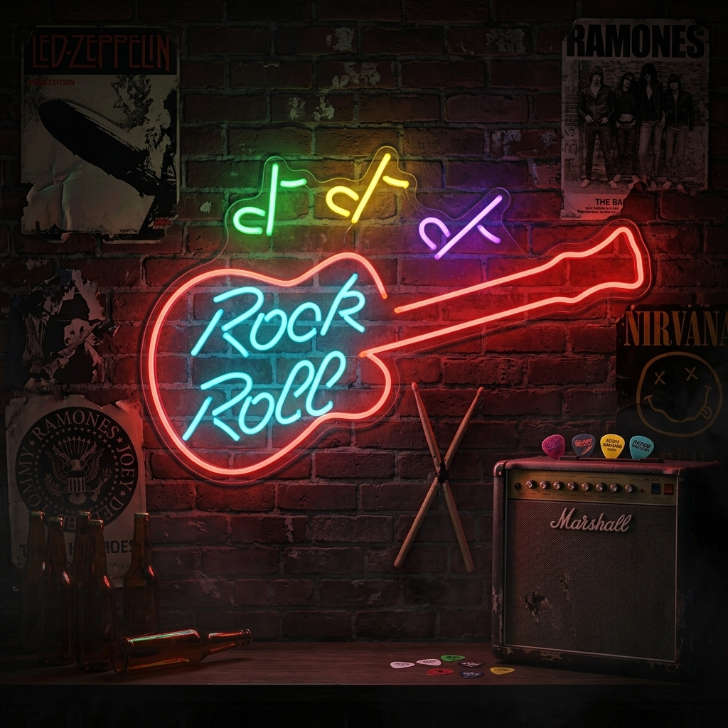 "Rock Roll" Enseigne Lumineuse en Néon