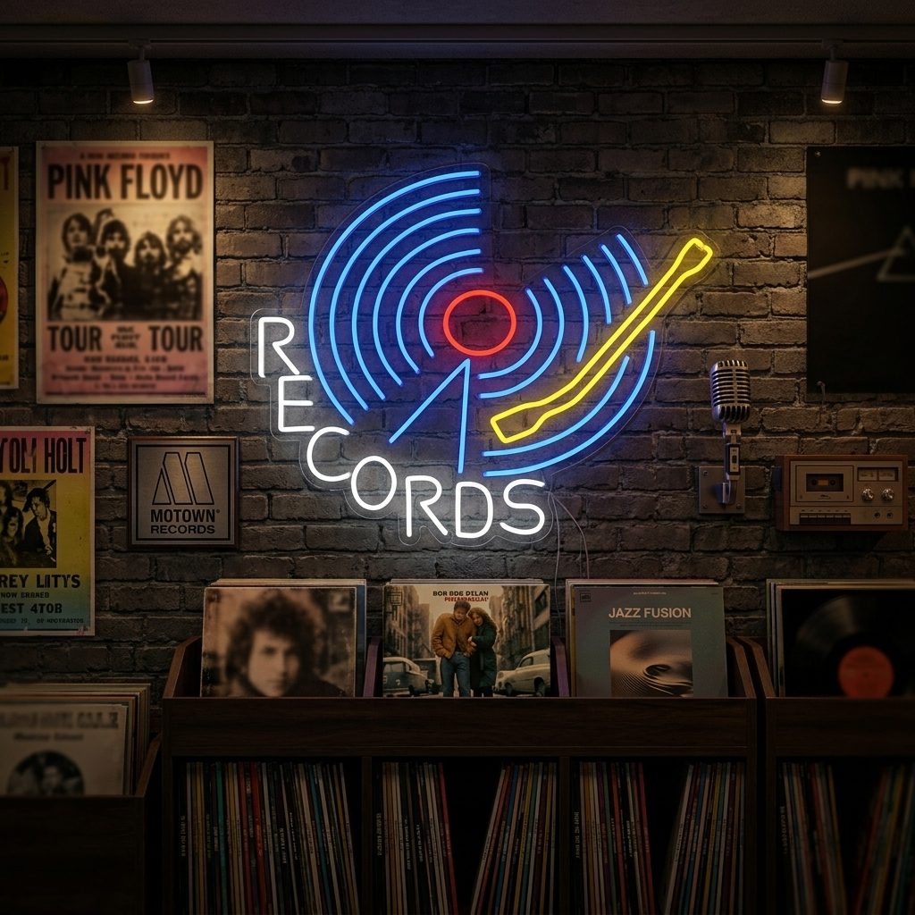 "Records" Enseigne Lumineuse en Néon