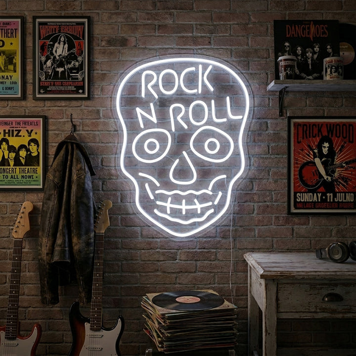 "Rock N Roll, Crâne" Enseigne Lumineuse en Néon