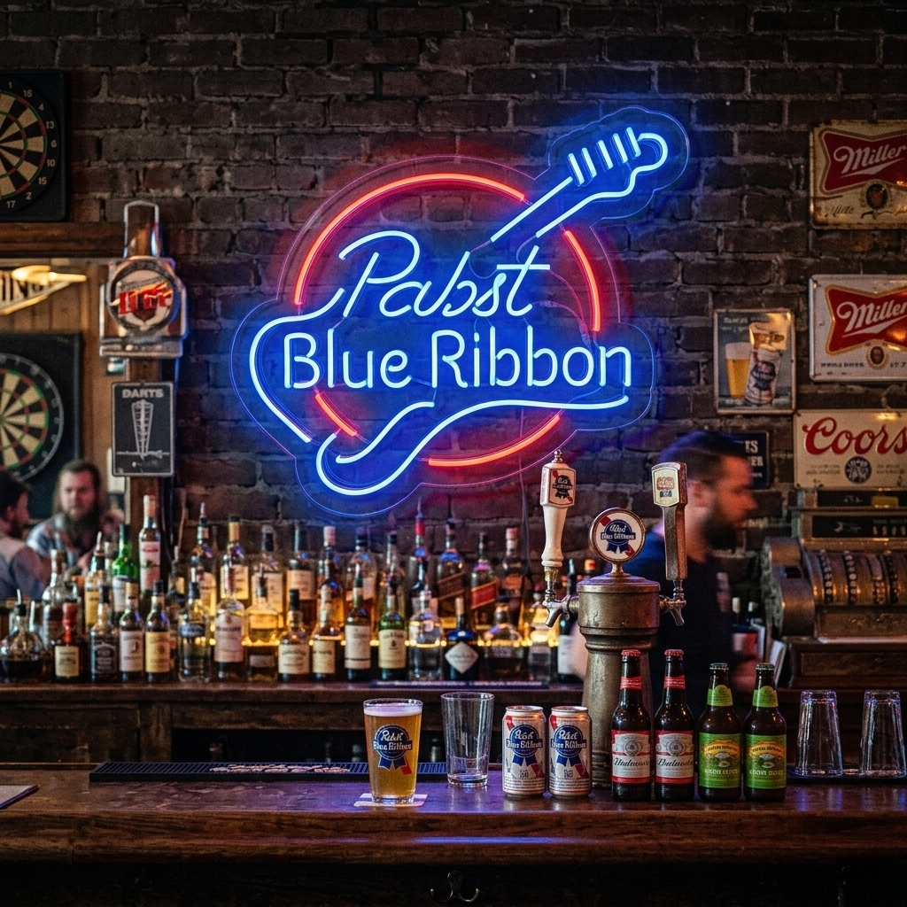 "Pabst Blue Ribbon, Guitare" Enseigne Lumineuse en Néon