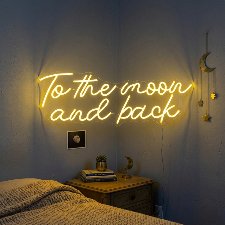 "To The Moon and Back" Enseigne Lumineuse en Néon