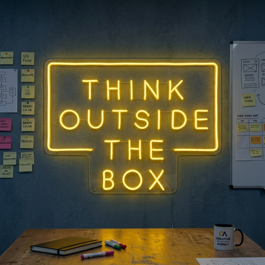 "Think Outside The Box" Enseigne Lumineuse en Néon