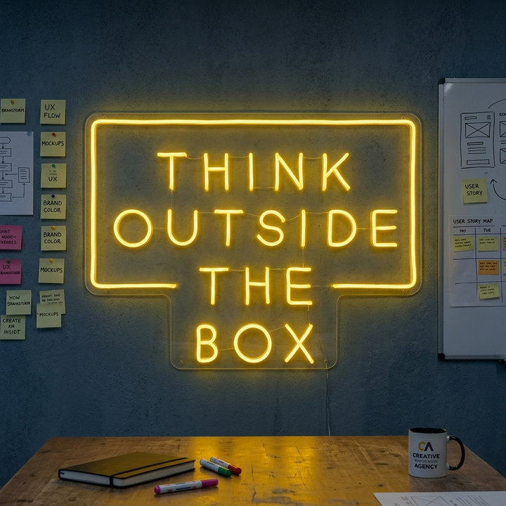 "Think Outside The Box" Enseigne Lumineuse en Néon