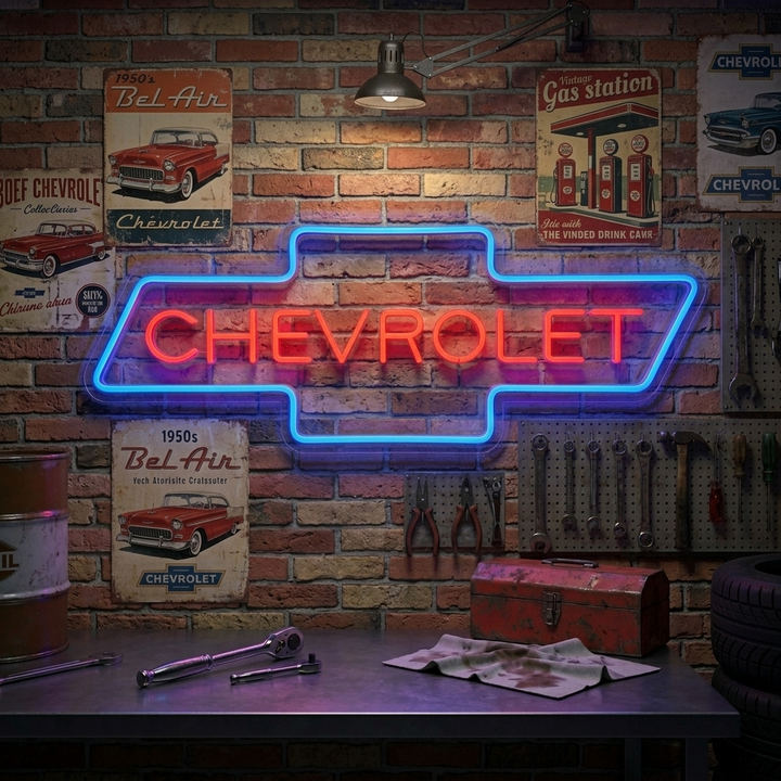 "Chev Car Logo" Enseigne Lumineuse en Néon