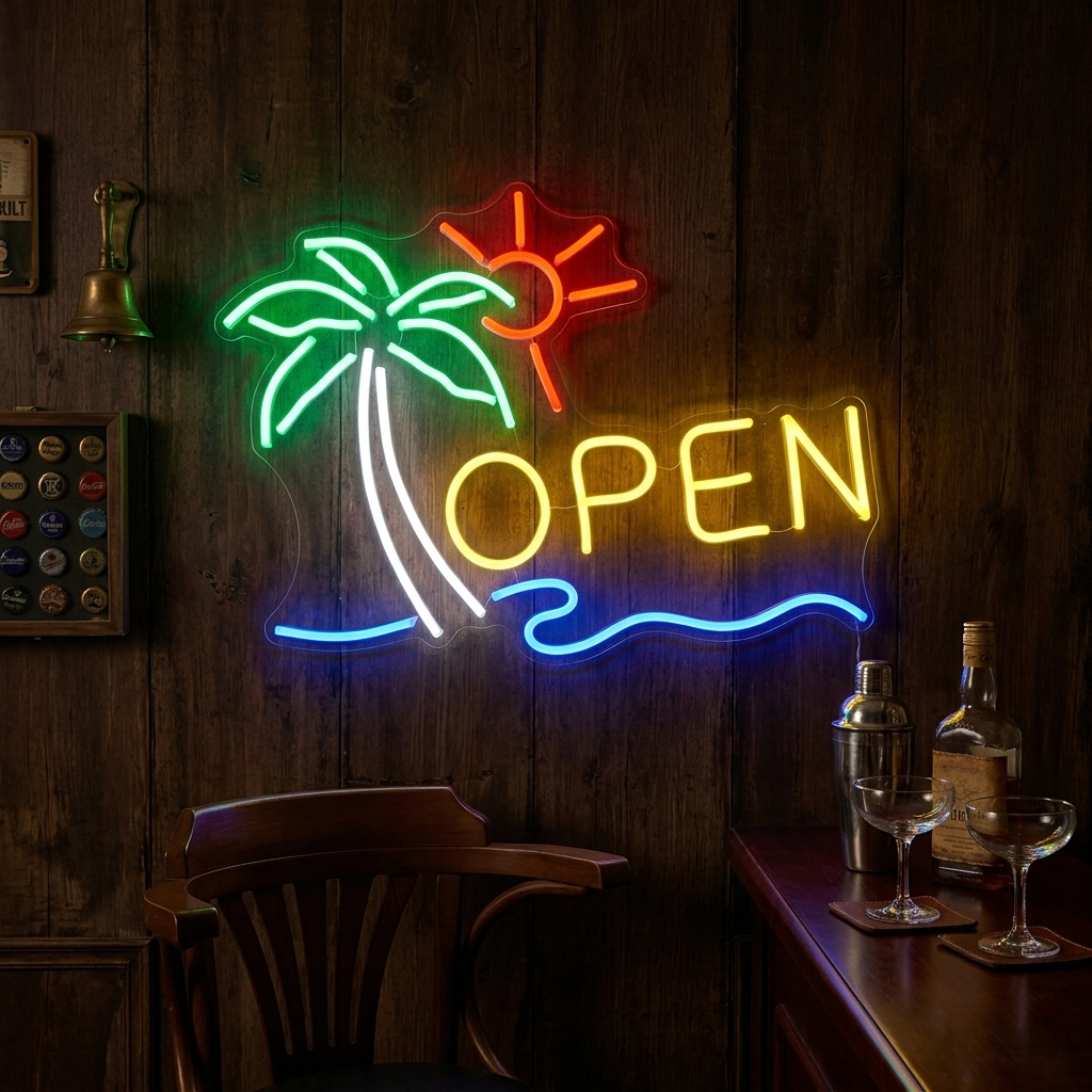 "Open, Bar" Enseigne Lumineuse en Néon
