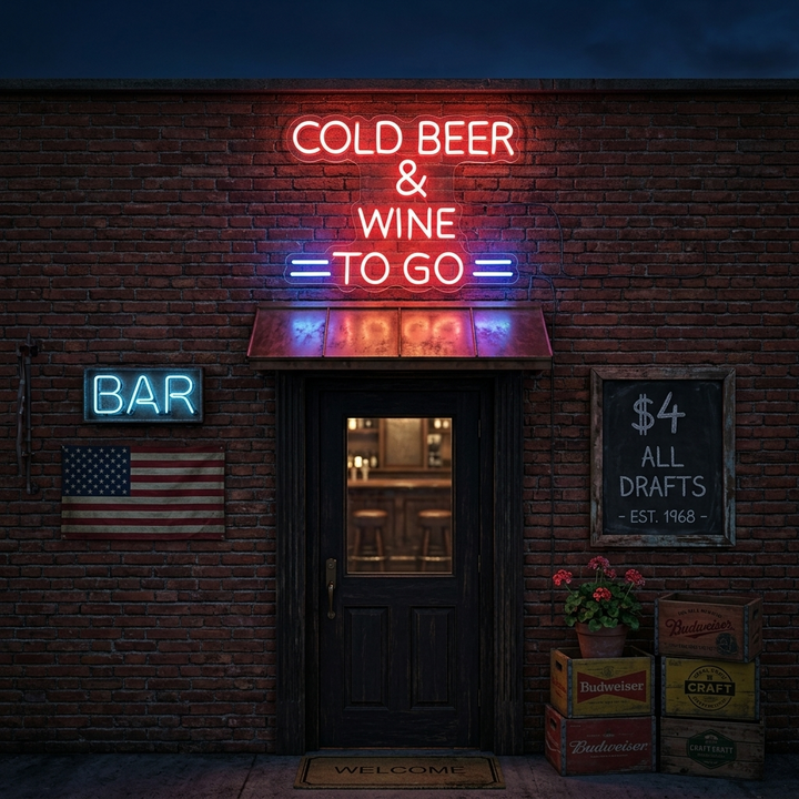 "Cold Beer And Wine To Go" Enseigne Lumineuse en Néon
