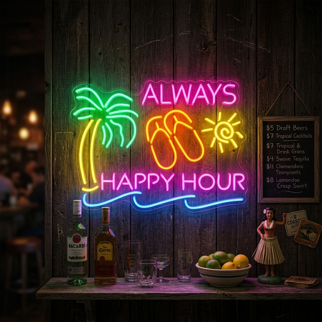 "Always Happy Hour" Enseigne Lumineuse en Néon