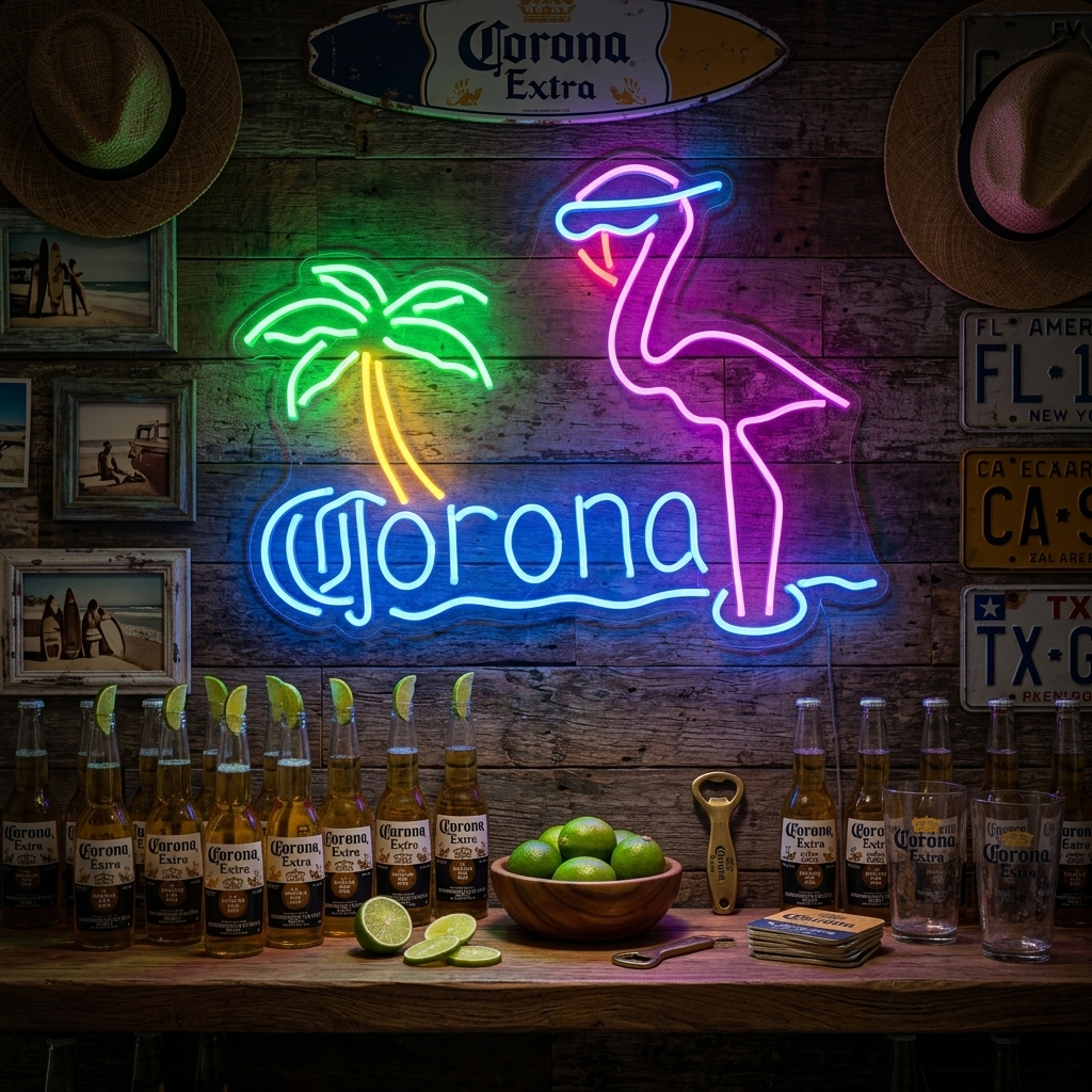 Corona Extra Pink Flamingo Enseigne Lumineuse en Néon