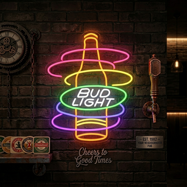 Bud Light Rainbow Bottle Enseigne Lumineuse en Néon