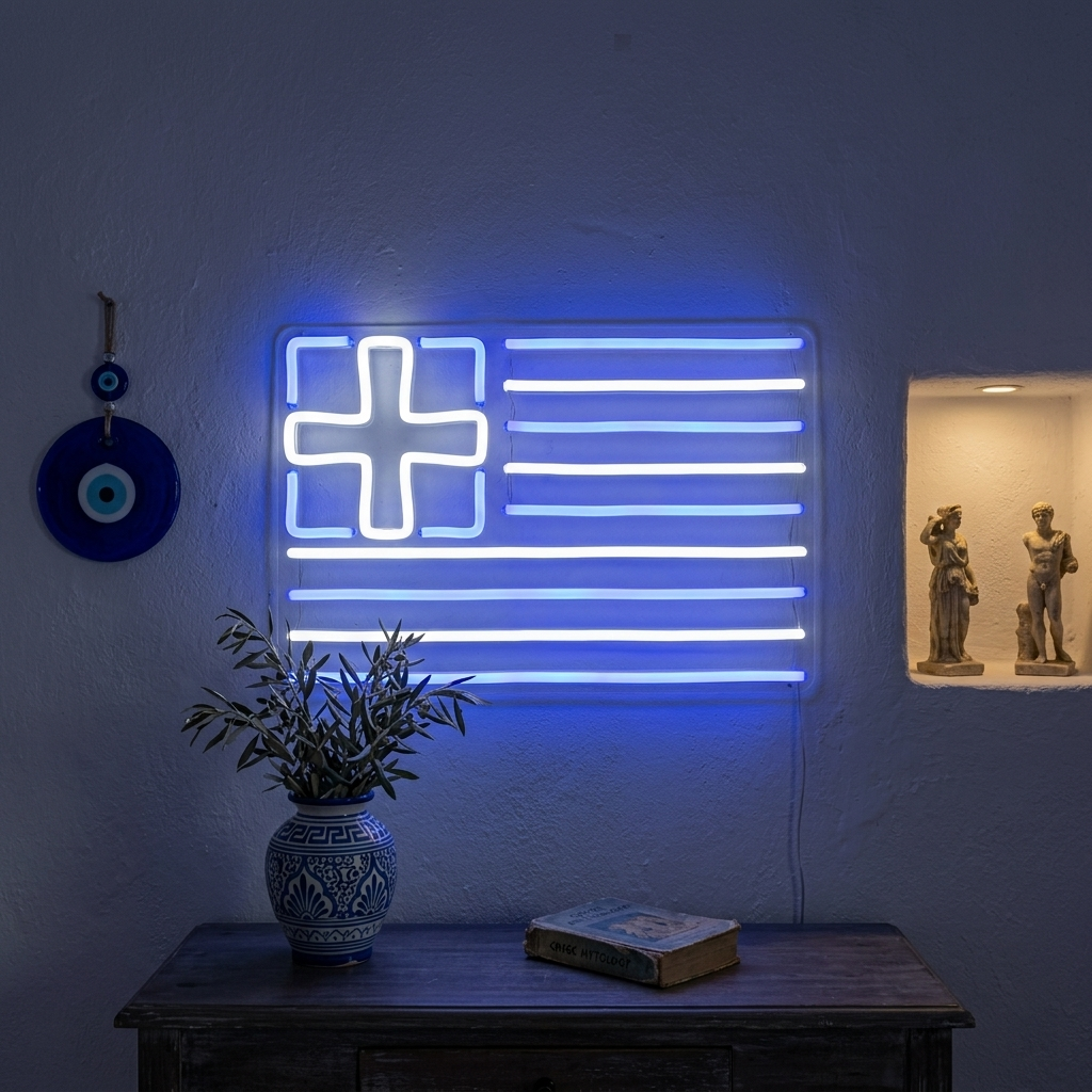 "Drapeau De La Grèce" Enseigne Lumineuse en Néon