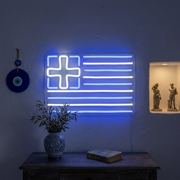 "Drapeau De La Grèce" Enseigne Lumineuse en Néon