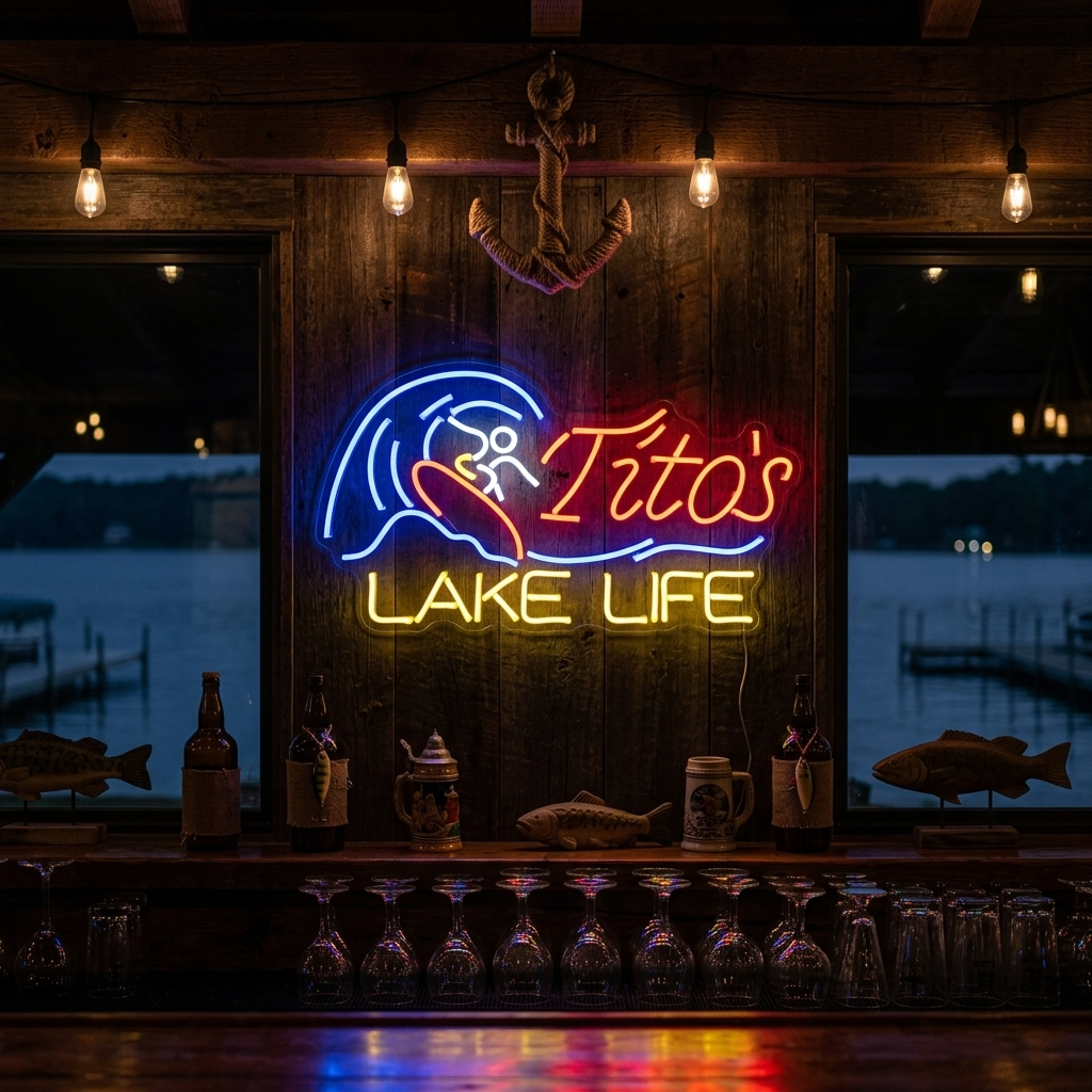 "Bar À Bière Titos Lake Life" Enseigne Lumineuse en Néon