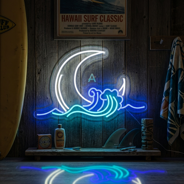 "Lever De Lune Et Vague" Enseigne Lumineuse en Néon