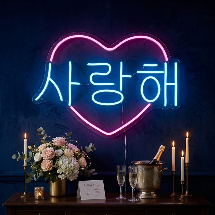 "Coeur En Forme De Je T'Aime Coréen" Enseigne Lumineuse en Néon