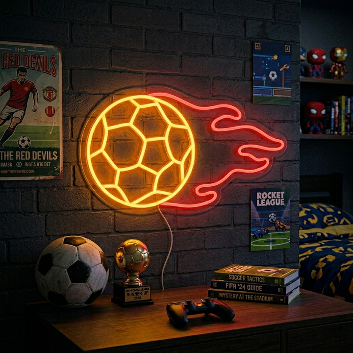 "Football Avec Flamme" Enseigne Lumineuse en Néon