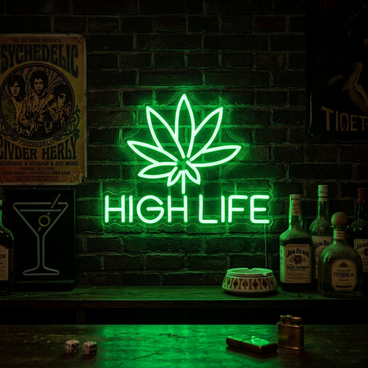 "Marijuana Cannabis High Life" Enseigne Lumineuse en Néon
