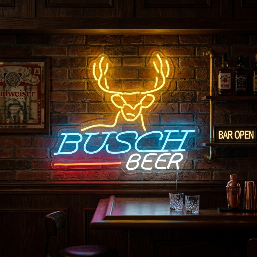 "Tête De Cerf Bière Et Bar" Enseigne Lumineuse en Néon