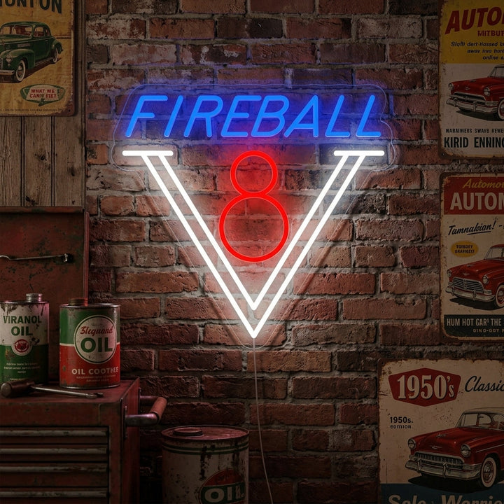 "Voiture Fireball V8 Des Années 1950" Enseigne Lumineuse en Néon