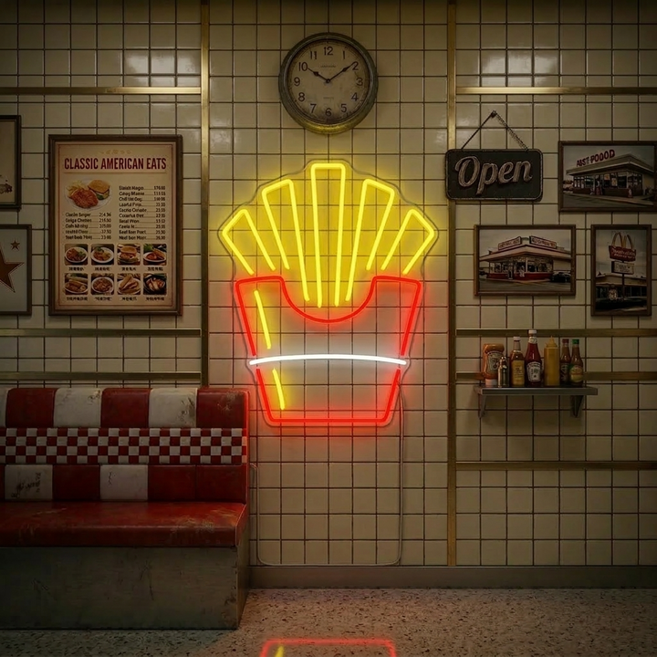 "Frites Dans Du Papier Frites Nourriture" Enseigne Lumineuse en Néon