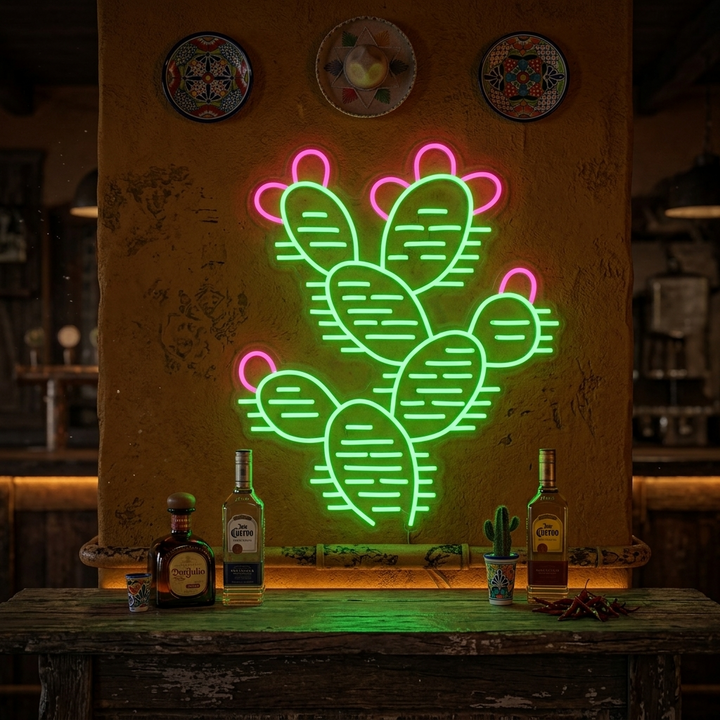 "Cactus Plantes Du Désert" Enseigne Lumineuse en Néon