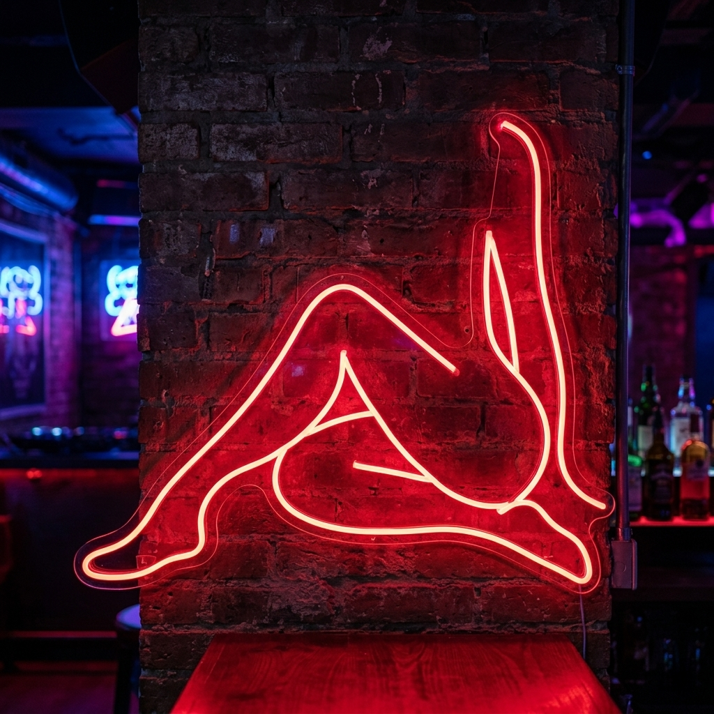 "Fille Nue Assise Dans Une Pose Élégante" Enseigne Lumineuse en Néon
