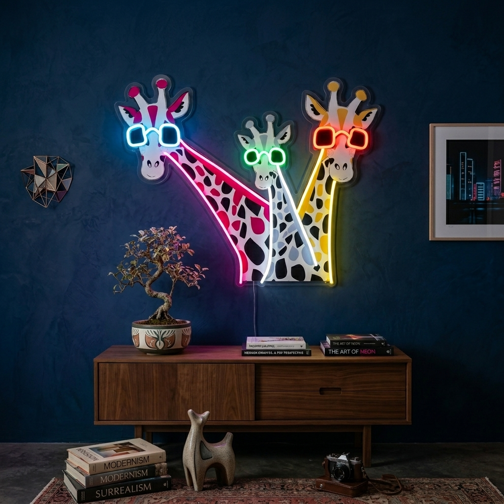 "Girafes drôles avec des lunettes de soleil" Enseigne néon LED imprimée UV