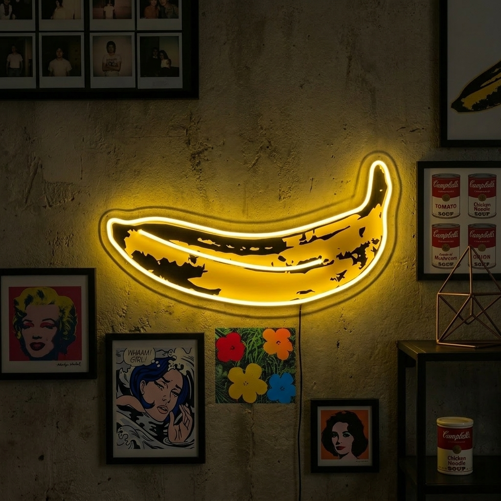 "Banana pop art, peinture d'artiste célèbre" Enseigne néon LED imprimée UV