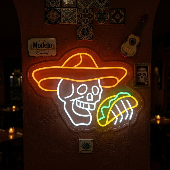 "Crâne avec Tacos" Enseigne néon
