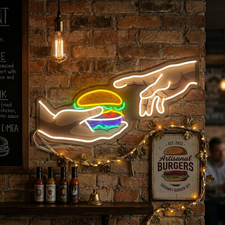 "Hands With Burger" Enseigne néon