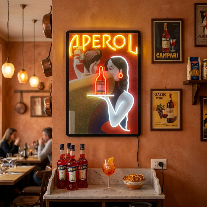 "Affiche rétro Aperol" Enseigne néon LED imprimée UV