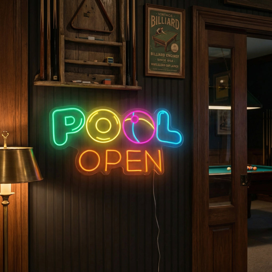 "Pool ouvert" Enseigne néon