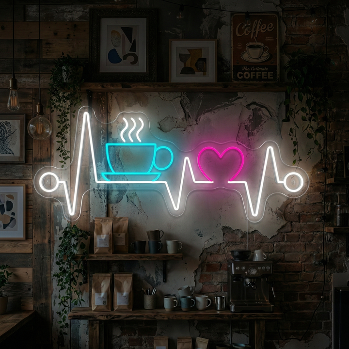 "Battement de coeur avec café" Enseigne néon