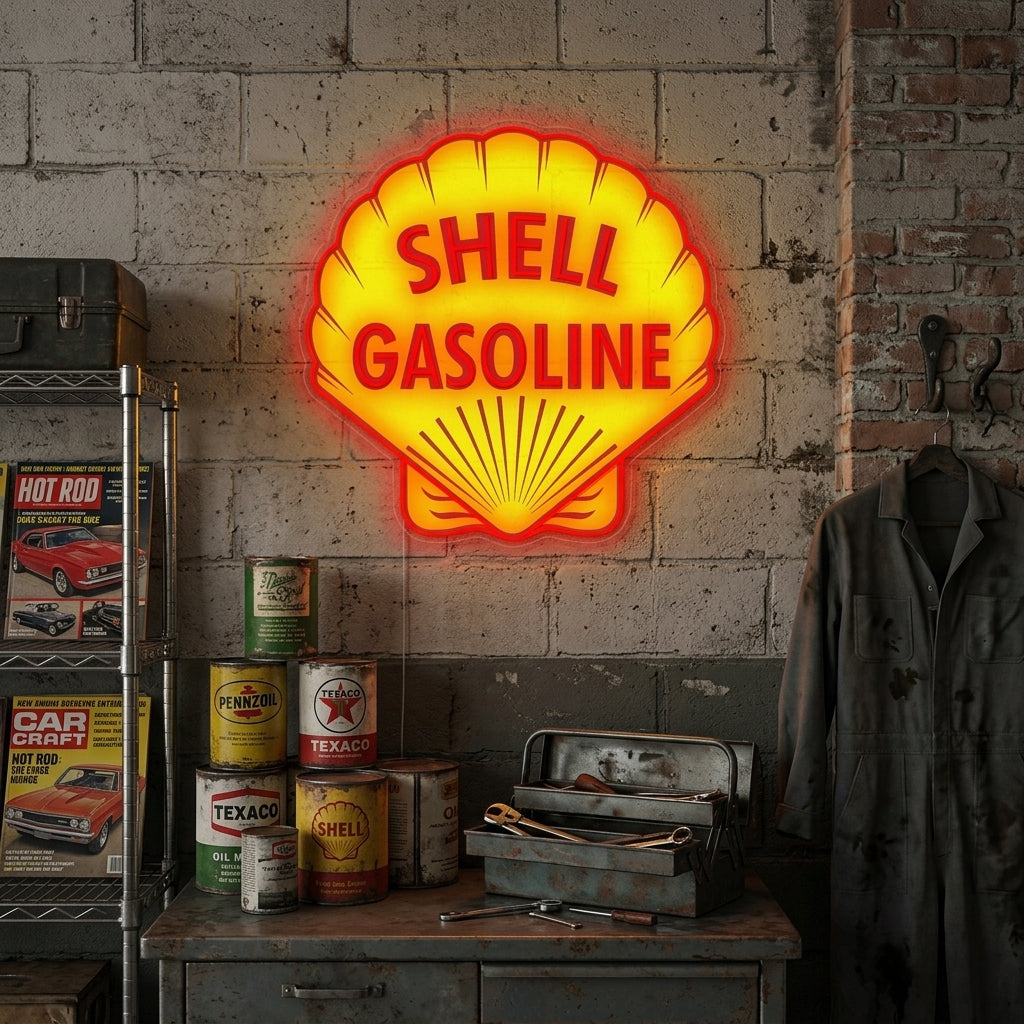 "Logo Shell Gasoline" Enseigne néon