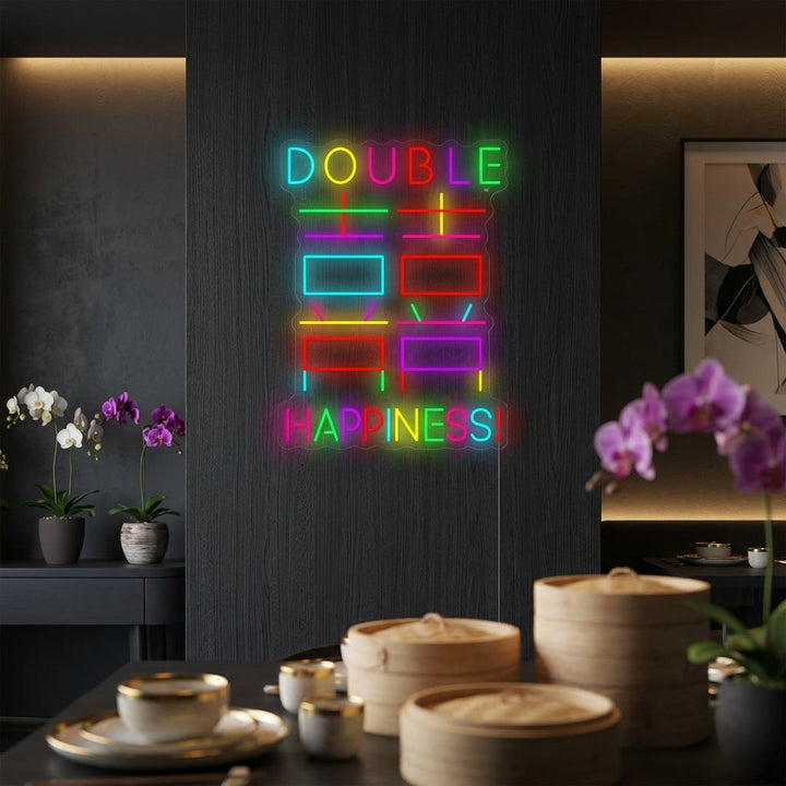 "Double bonheur" Enseigne néon
