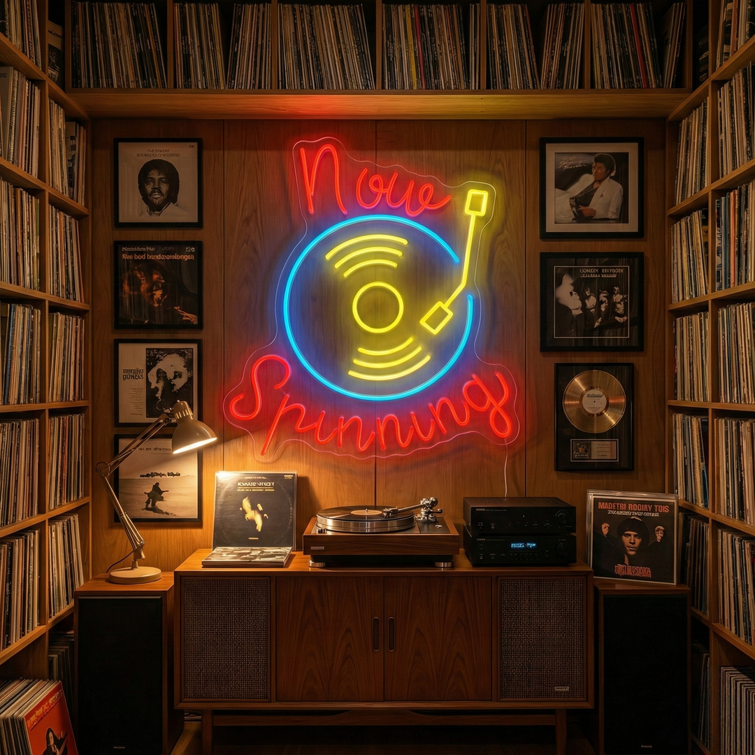 "Now Spinning" Enseigne néon
