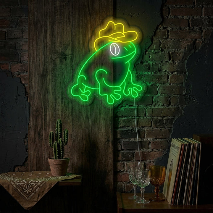 "Grenouille avec chapeau de cowboy" Enseigne néon