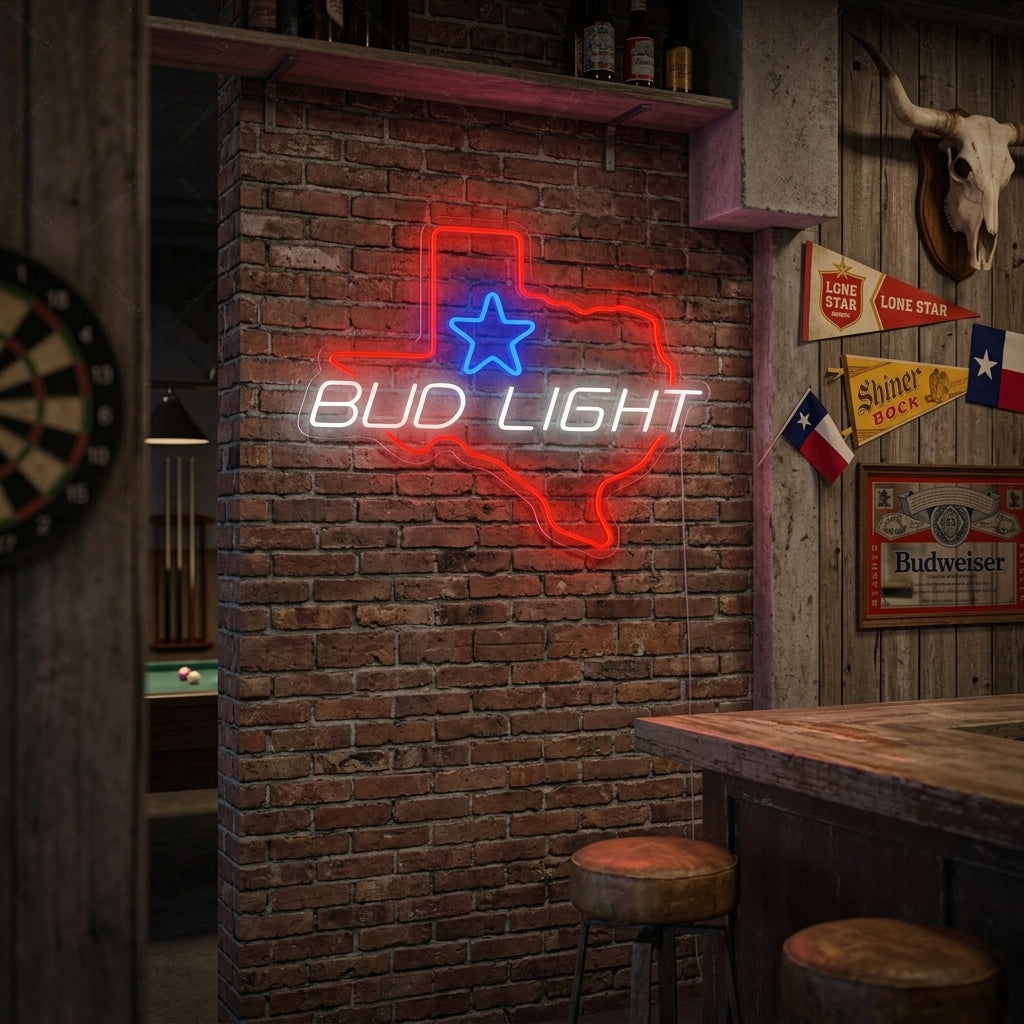 "Bud Light Texas Star" Enseigne néon