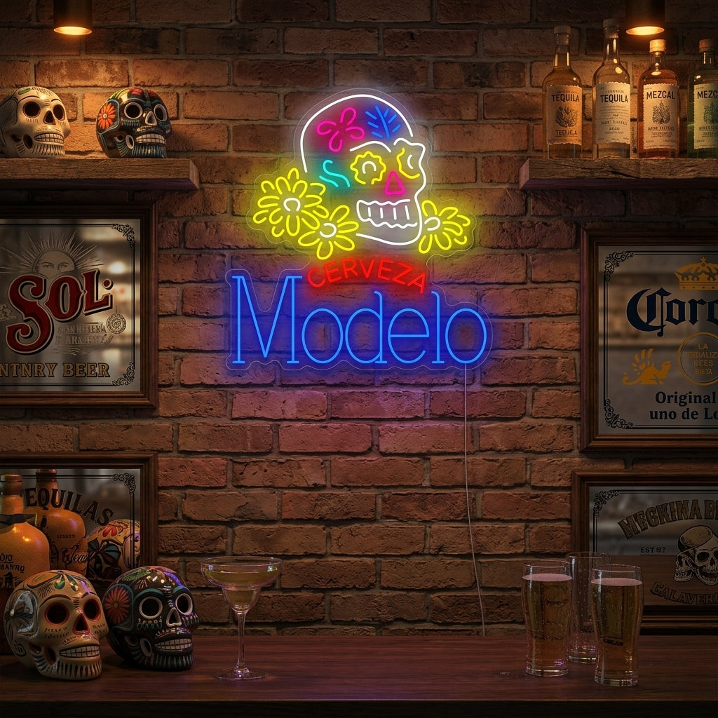 "Cerveza Modelo Skull" Enseigne néon