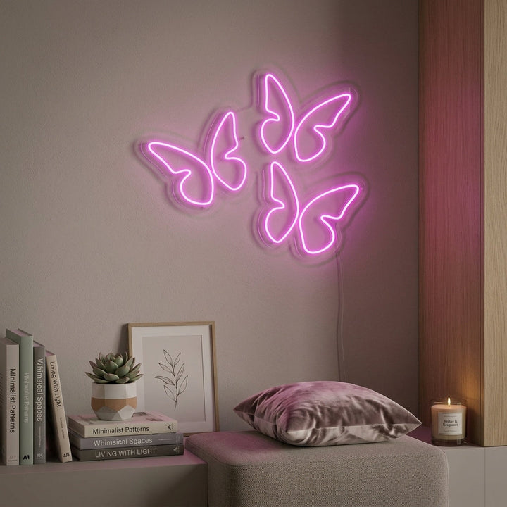 "3 Papillons" Enseigne Lumineuse en Néon