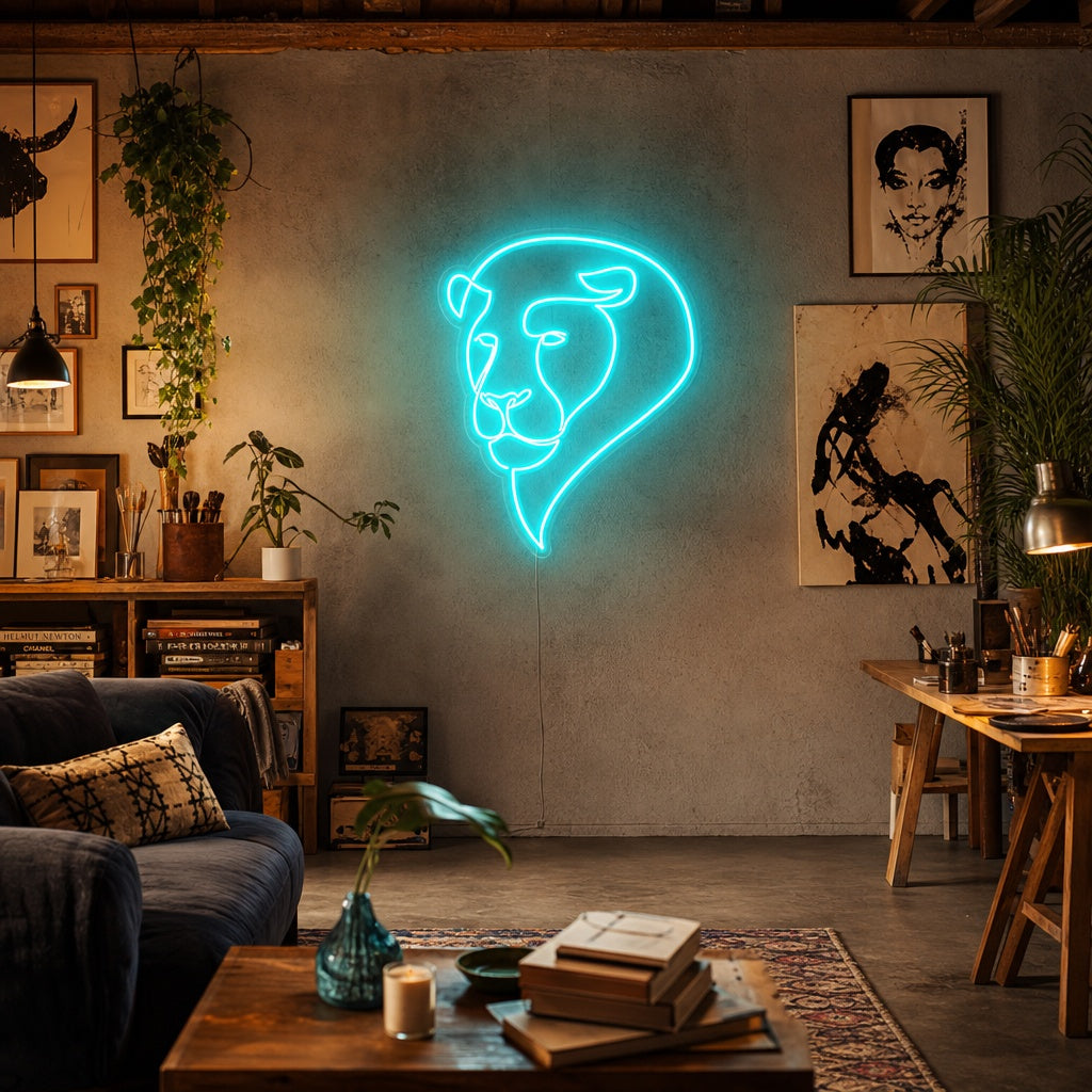 "Visage De Lion Abstrait" Enseigne Lumineuse en Néon