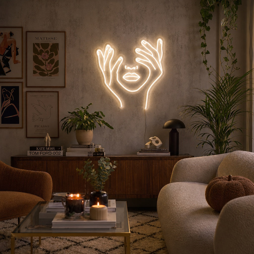 "Abstract Face Hand" Enseigne Lumineuse en Néon