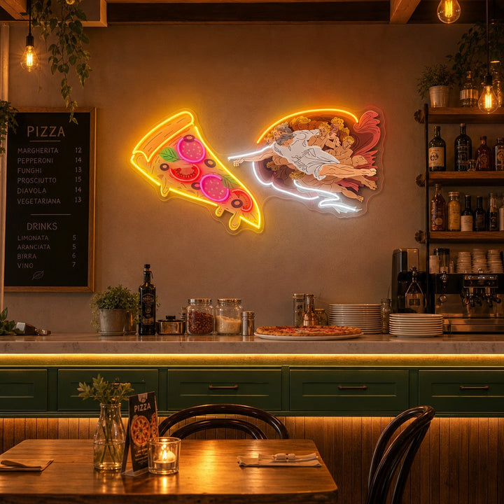 "Adam God Made Pizza, Fast Food Publicité, Logo du restaurant" Enseigne néon LED imprimée UV