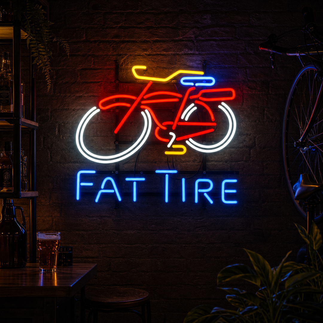Big Fat Tire Bicycle Bike Logo Enseigne Lumineuse en Néon