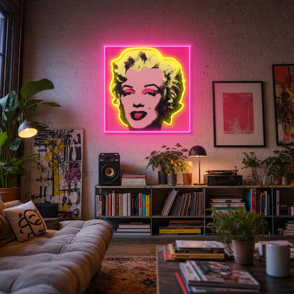 "Femme de cheveux blonde, pop art" Enseigne néon LED imprimée UV