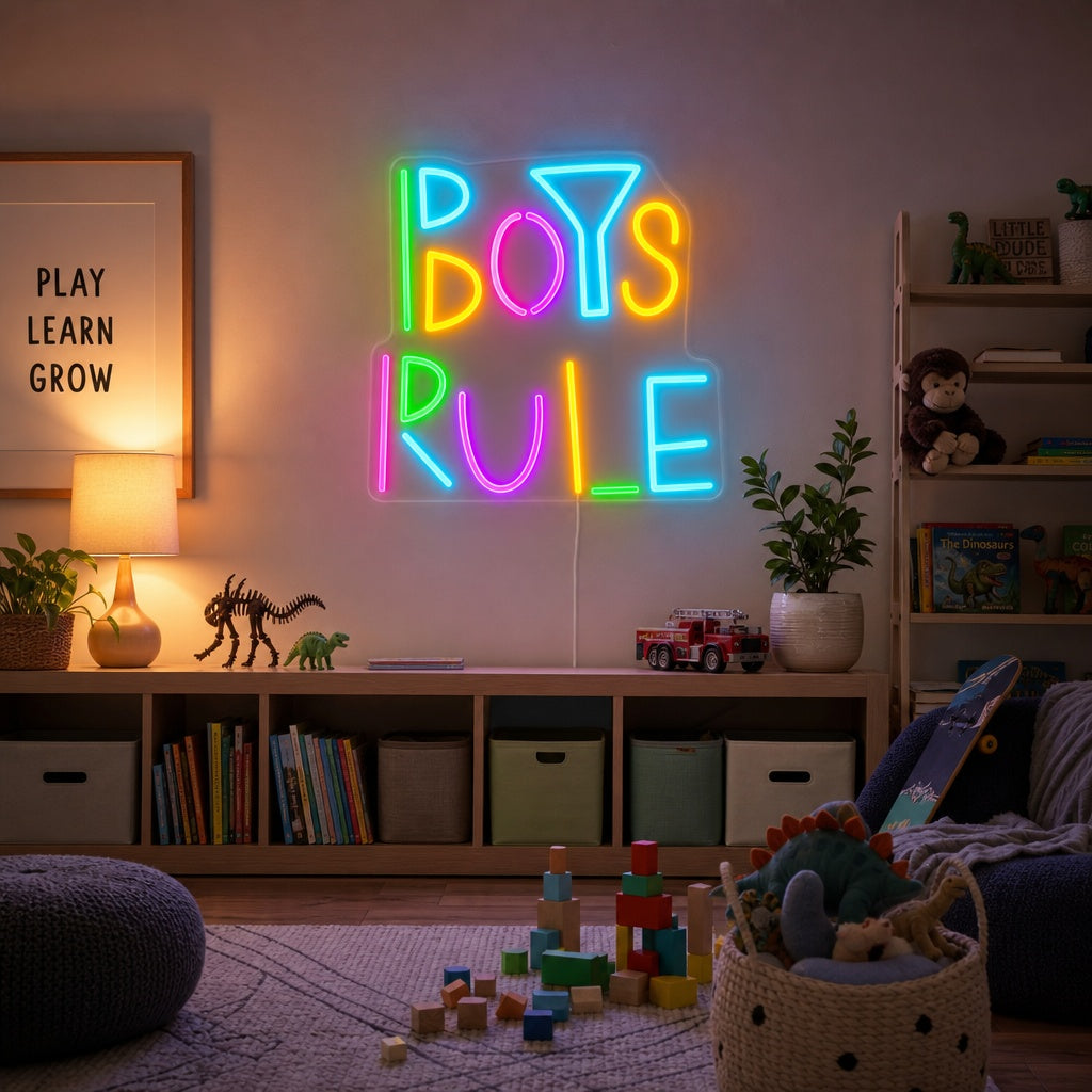 "Boys Rule, Décoration De Chambre D'Enfant" Enseigne Lumineuse en Néon