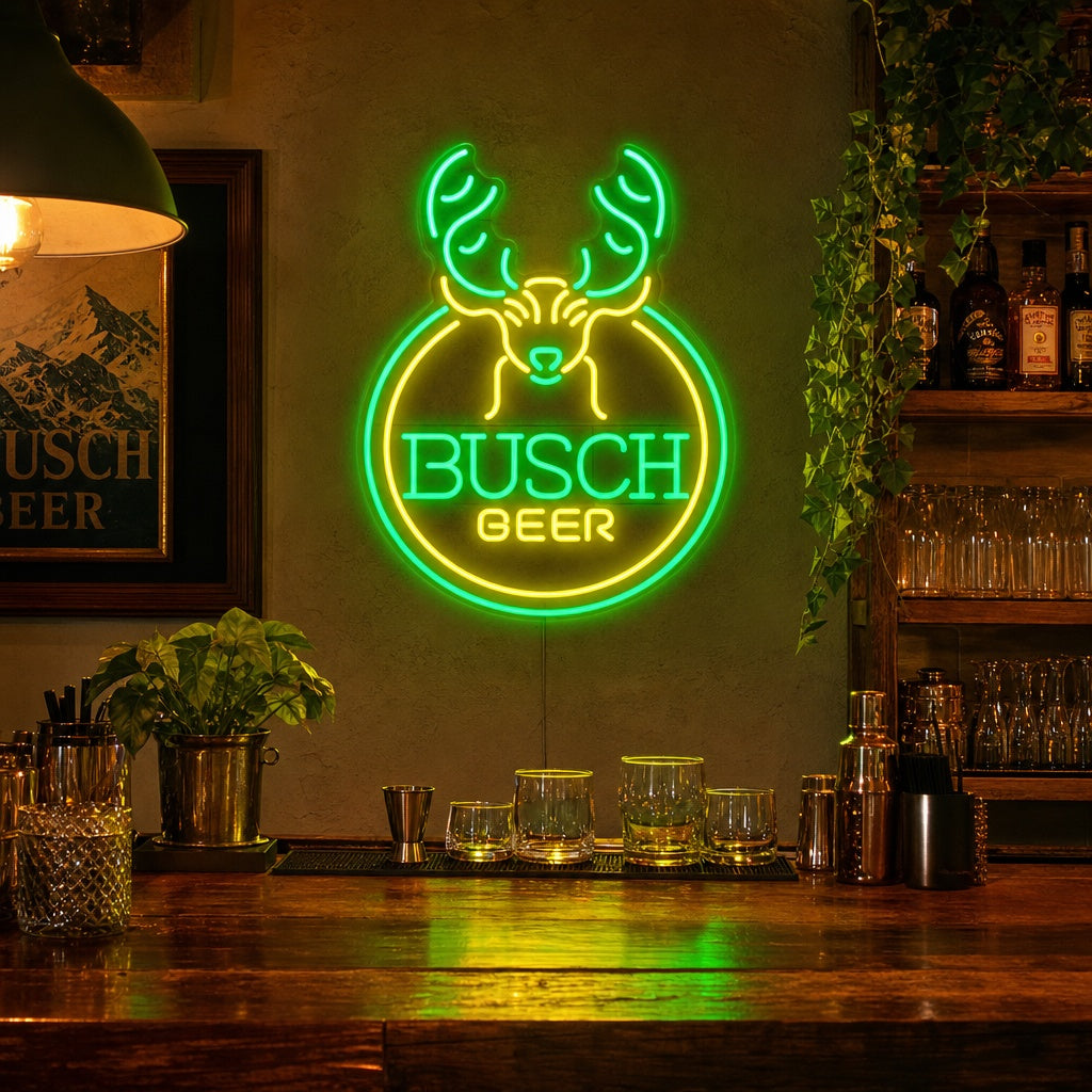 "Tête De Cerf Bière Et Bar" Enseigne Lumineuse en Néon