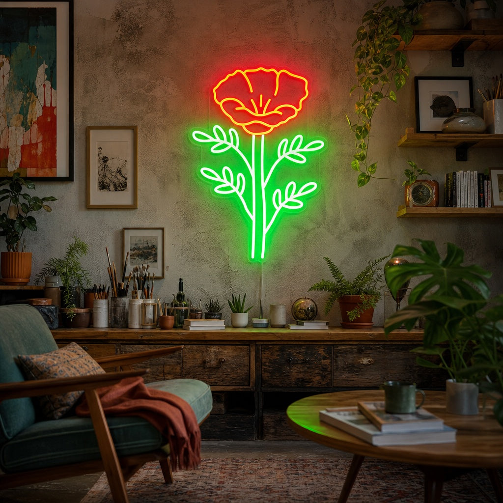 "Pavot De Californie Papaver Rhoeas" Enseigne Lumineuse en Néon
